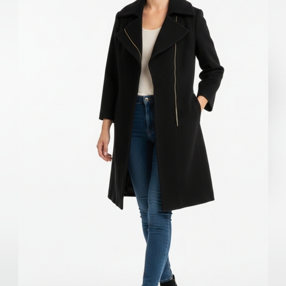 Cole Haan Black Wool & Baby Alpaca Cashmere Women's Midi Coat - Size 8 - Picture 1 of 13